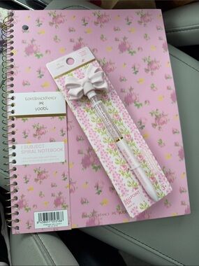Yoobi Pink Floral Spiral Notebook with Pink Bow Pen